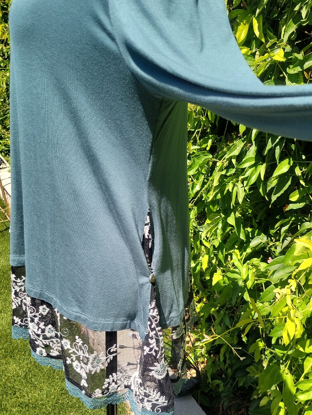 Teal Long-Sleeve Lace Embroidered Hem Women's Tunic Top M - Picture 4 of 12